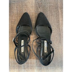 Manolo Blahnik Black Suede Slingbacks with Ankle Strap, 40.5